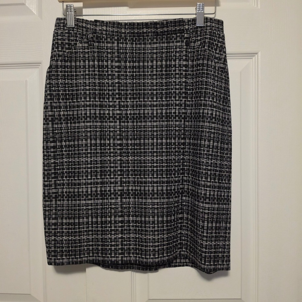 Tristan Woven Grid Pattern Pencil Skirt Black White Size 8